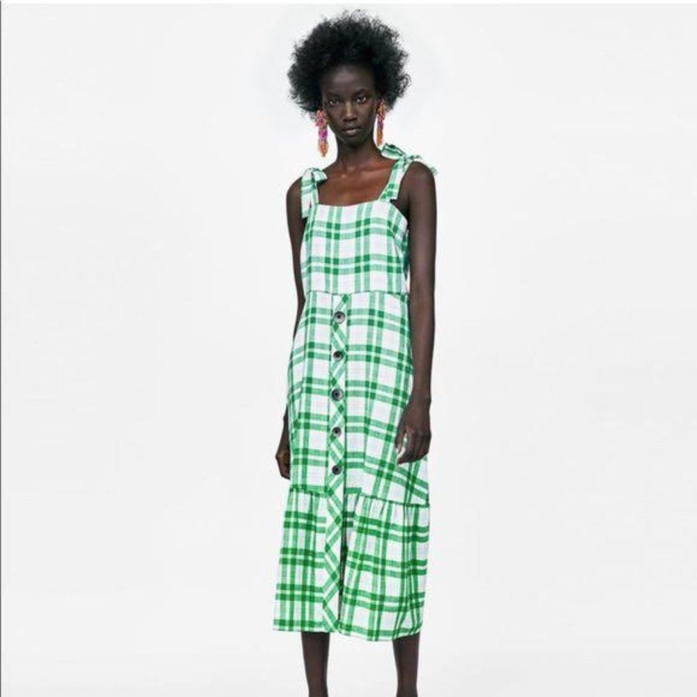 Zara Green Gingham Dress Maxi
